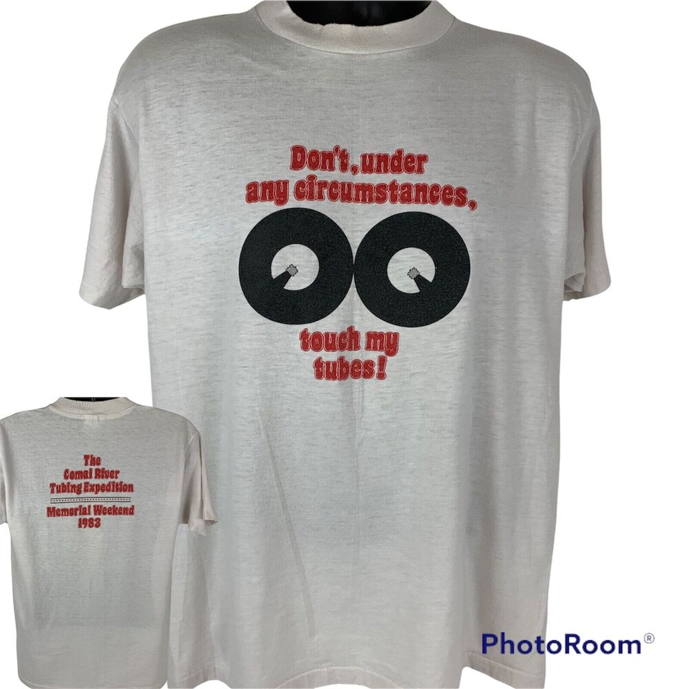Vintage 80s Don't Touch My Tubes Comal River T Shirt Texas USA White L Large